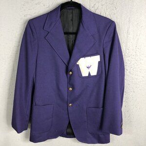 Vintage Letterman Blazer Mens 36 Purple Sports Jacket Letter W Varsity Retro